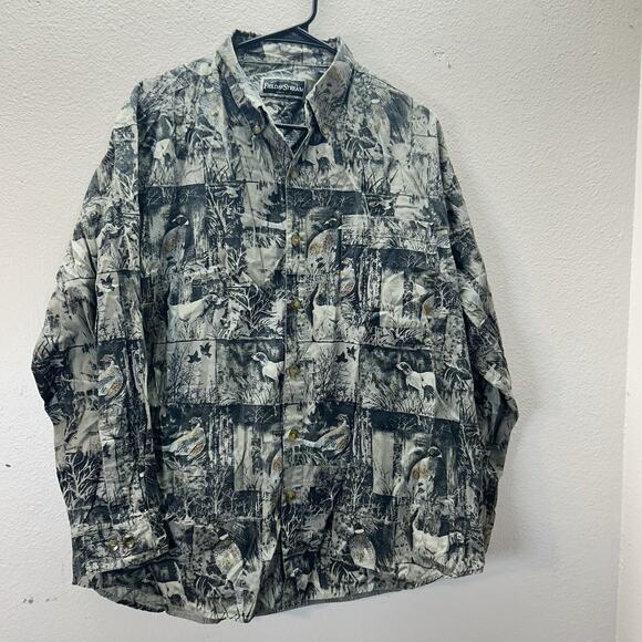 Vtg Field & Stream Button Up Shirt Men L Animal Hunt Allover Print Long Sleeve - Picture 1 of 7